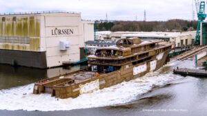 Launch of the superyacht Project Cosmos at the Lurssen shipyard